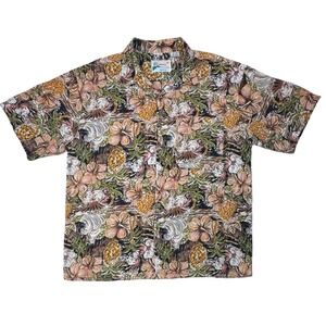 Vtg Montage Tropics Shirt Mens AOP Hawaiian Floral Pineapple XL Tropical Coastal